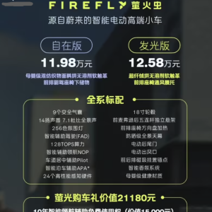 蔚来纯电小车 firefly 萤火虫上市，11.98 万元起